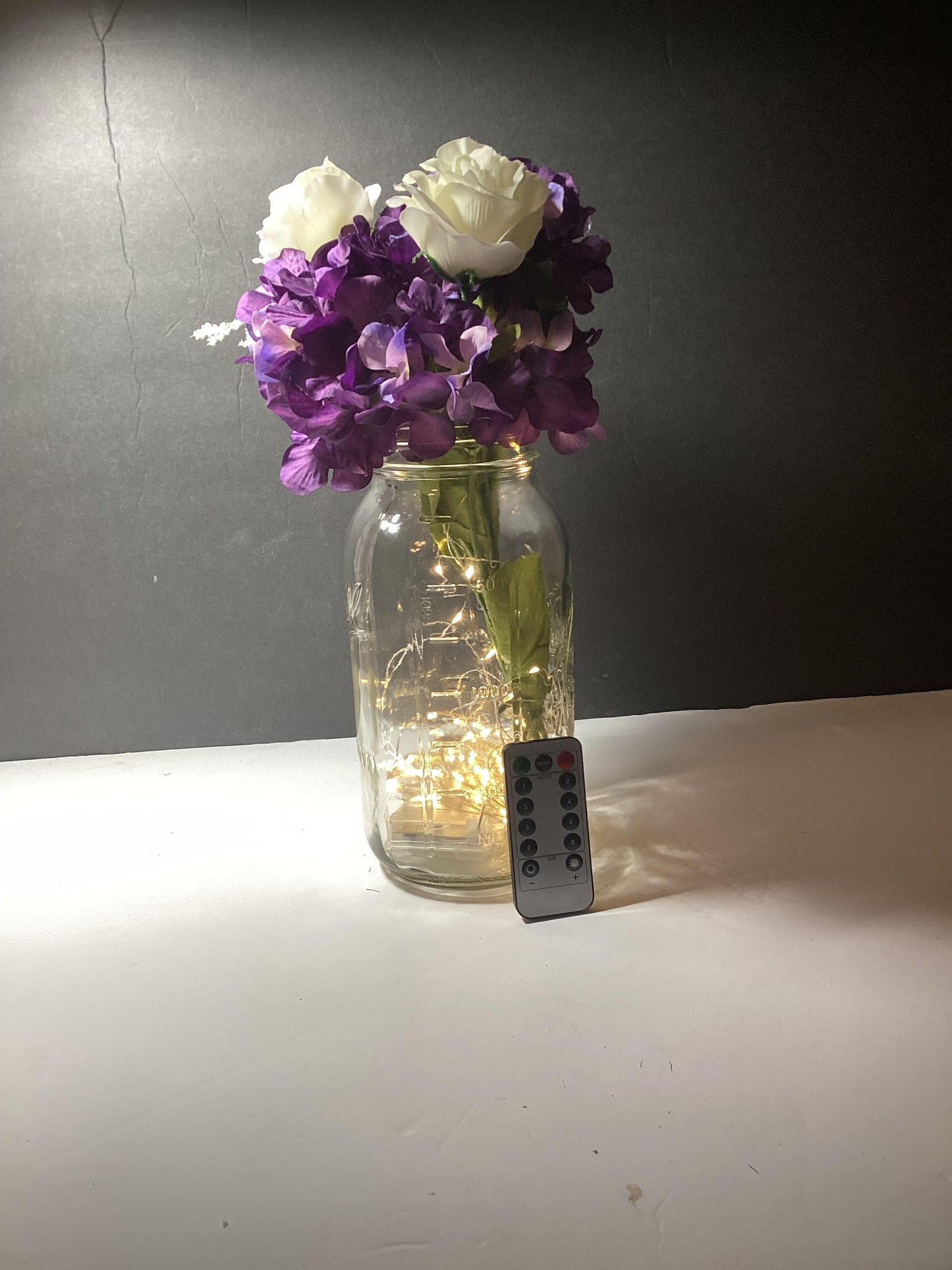 Large Fairy lights Mason Jar with Flowers