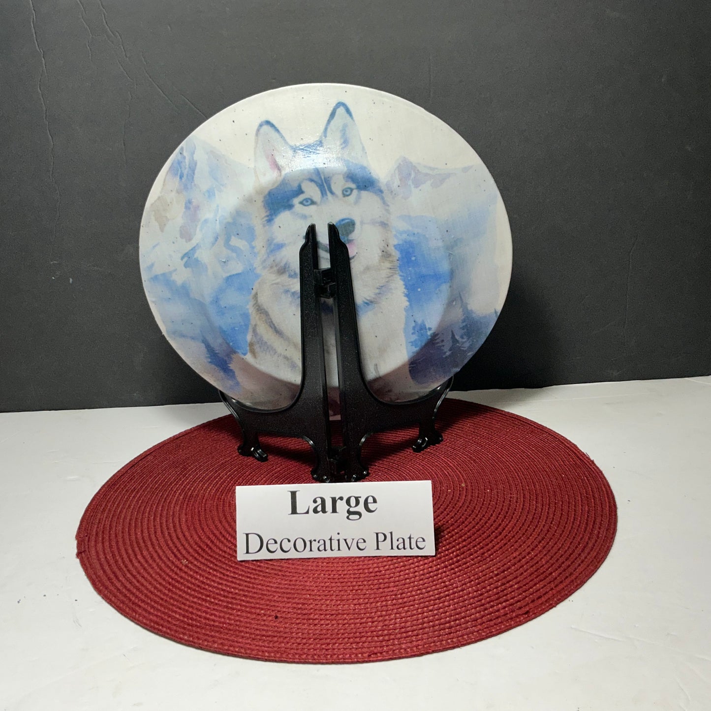 Large Siberian Husky #1 Decorative Plate + Black Display Stand