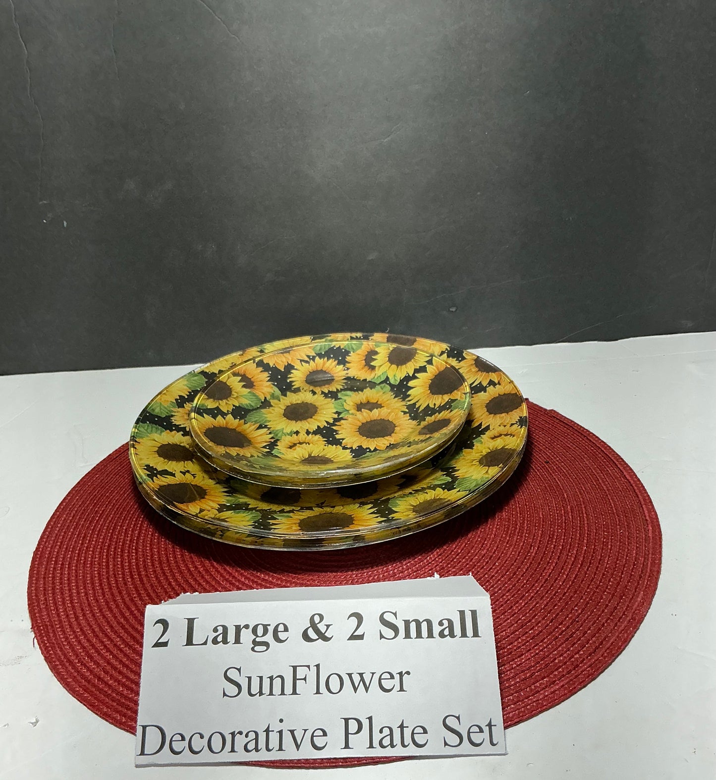 2 Large & 2 Small SunFlower Pattern Decorative Plate Set