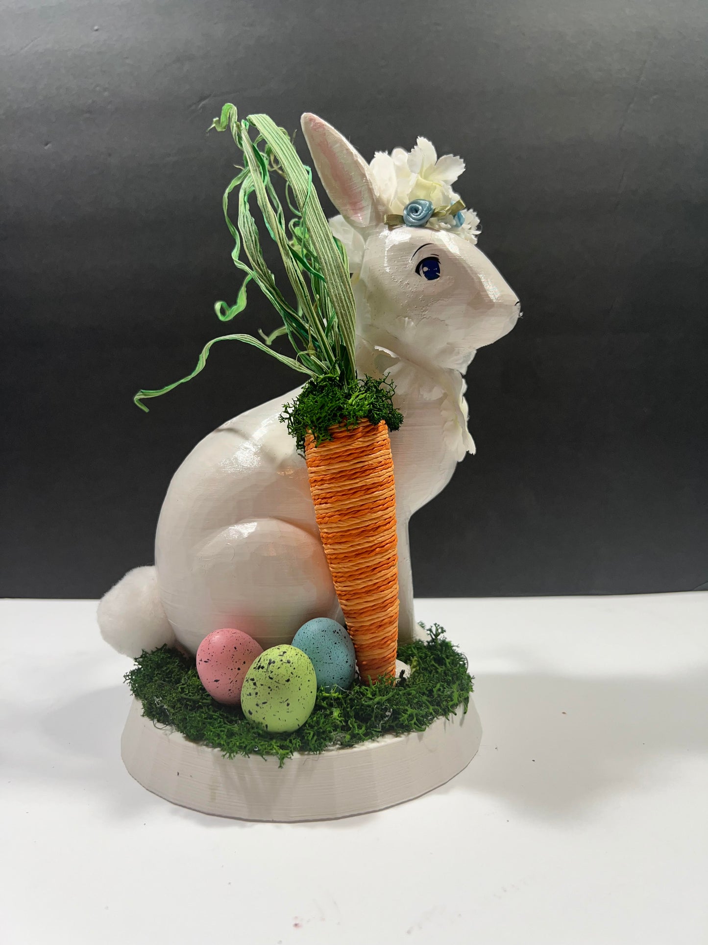 Large Rabbit with Plastic Eggs and Carrot Decor
