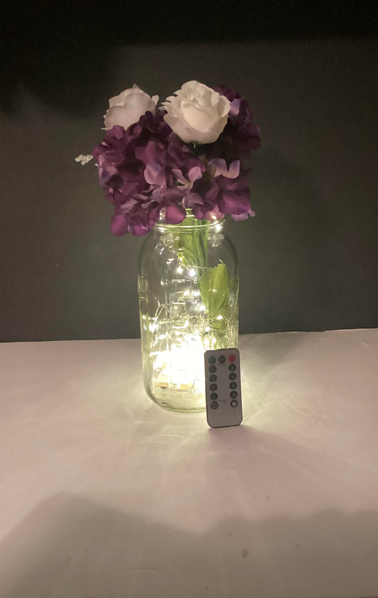 Large Fairy lights Mason Jar with Flowers