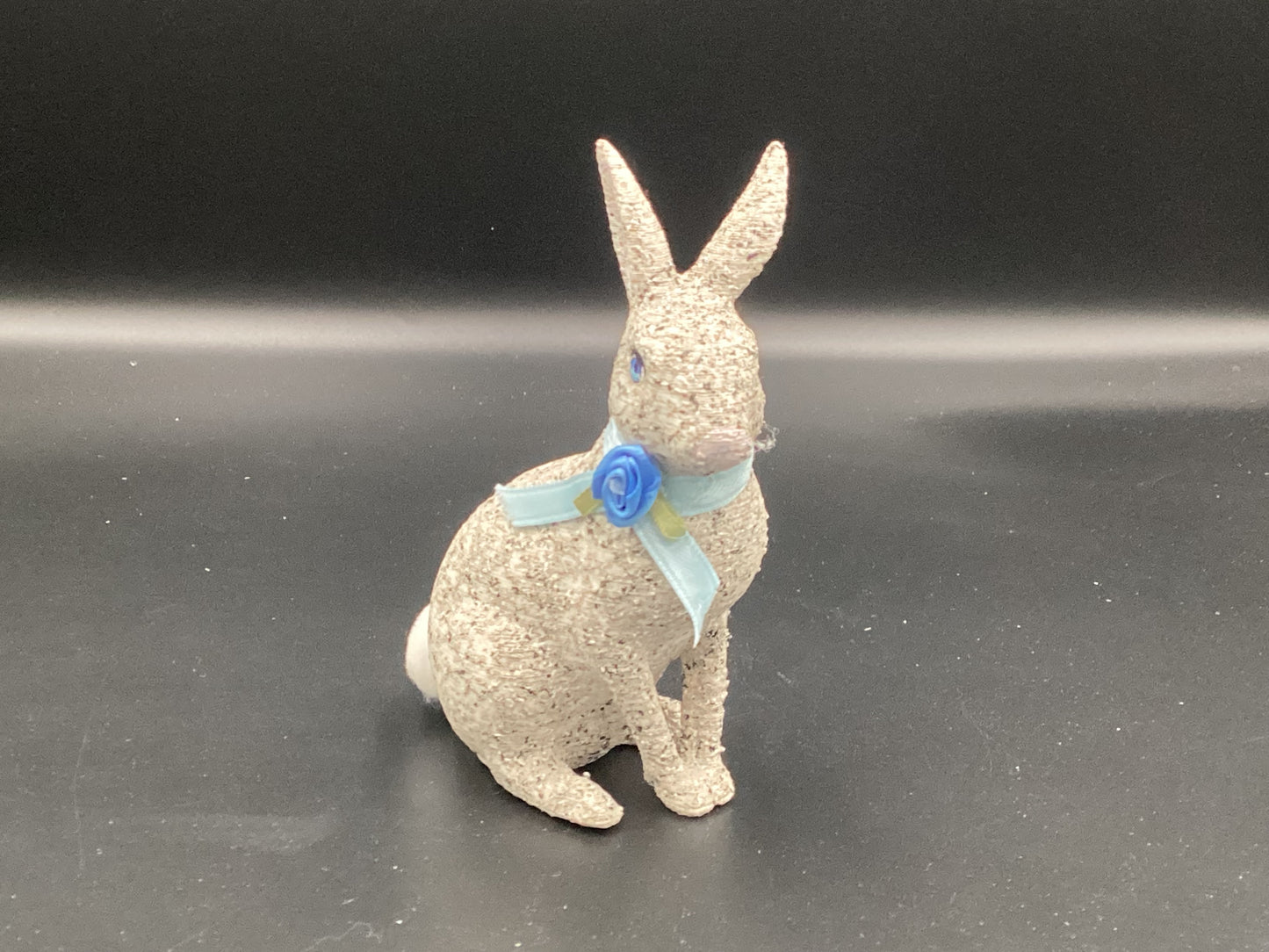 Small Grey Sparkle Rabbit Figurine with light Blue