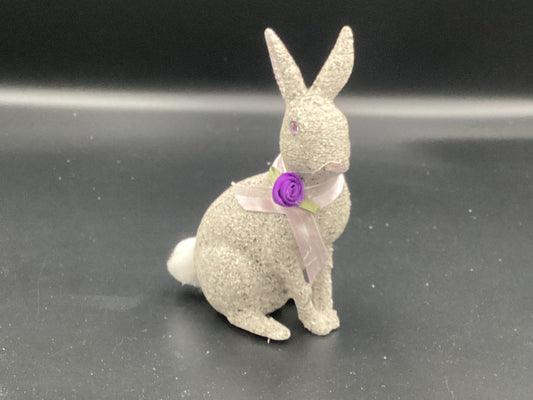Small Grey Sparkle with Purple Bow Rabbit Figurine