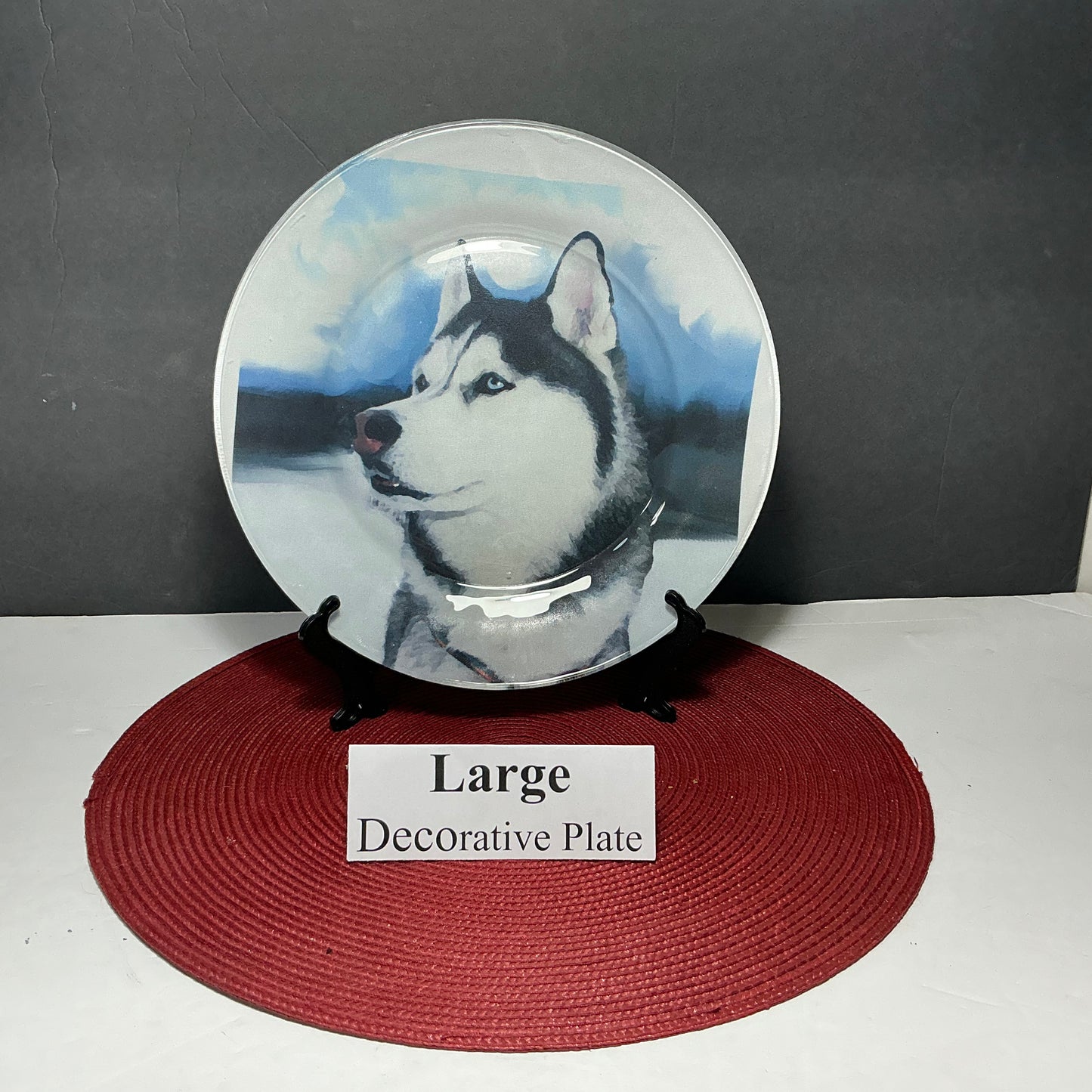 Large Siberian Husky #2 Decorative Plate + Black Display Stand