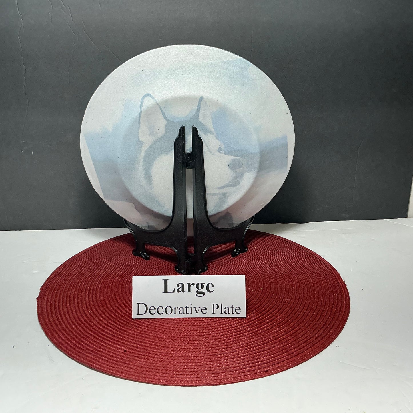Large Siberian Husky #2 Decorative Plate + Black Display Stand