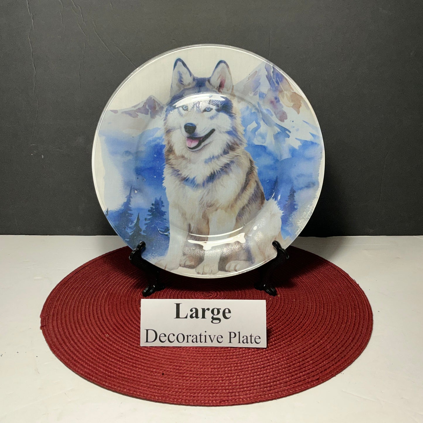 Large Siberian Husky #1 Decorative Plate + Black Display Stand
