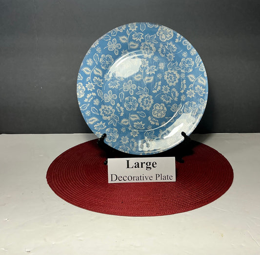 Large Flower Pattern Decorative Plate + Black Display Stand