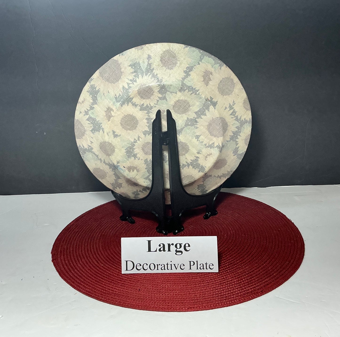 Large Sunflower Decorative Plate + Black Display Stand