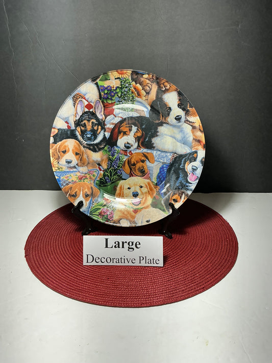 Large Puppy Decorative Plate + Black Display Stand