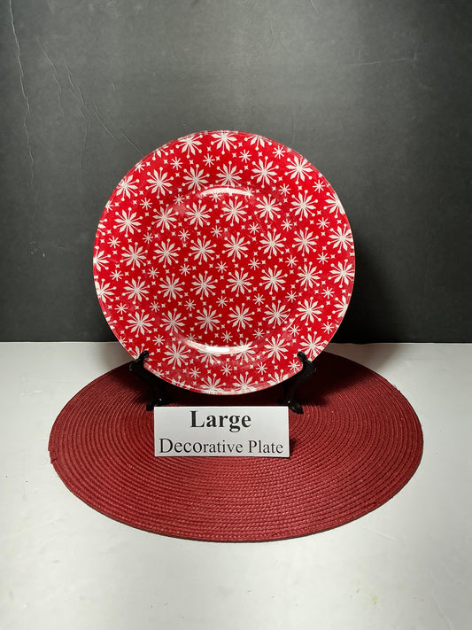Large Snowflake Pattern Decorative Plate + Black Display Stand