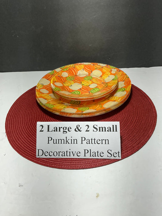 2 Large & 2 Small Pumpkin Pattern Decorative Plate Sets