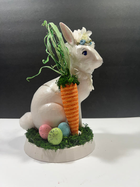 Large Rabbit with Plastic Eggs and Carrot Decor