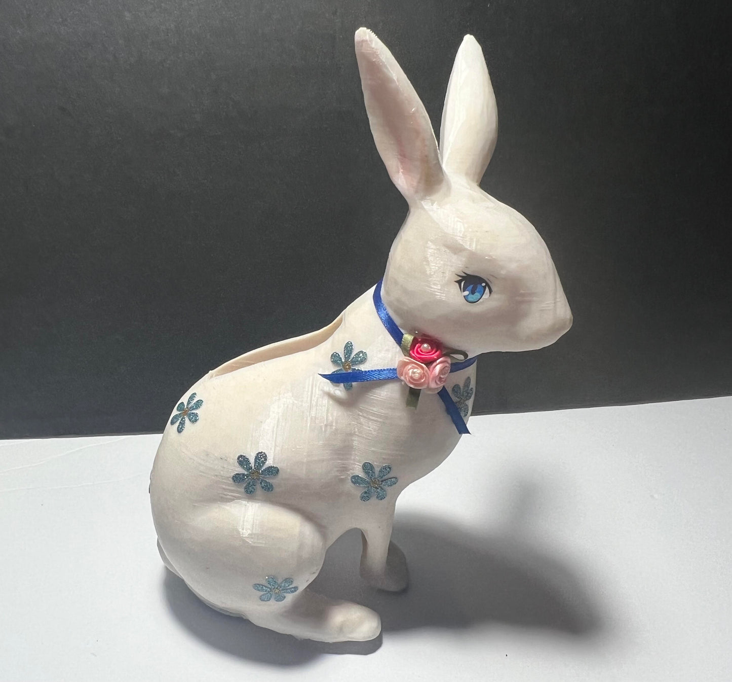 Large White/Blue Rabbit Bank